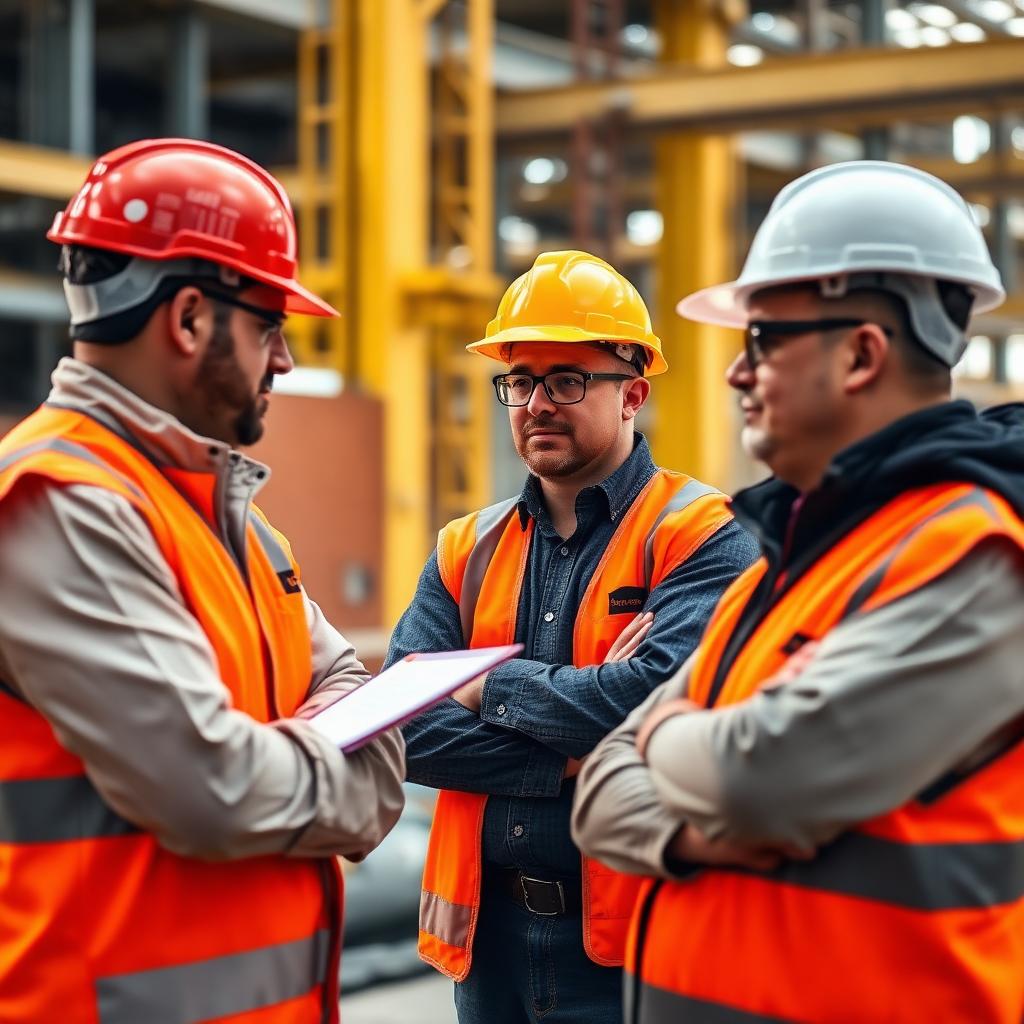 Construction safety instructor training workers in personal protective equipment